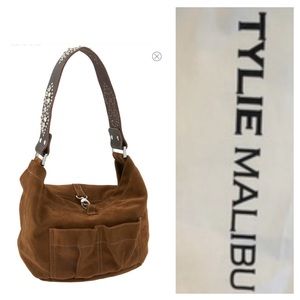 Tylie Malibu Brown Suede Rhinestone Strap Hobo Bag